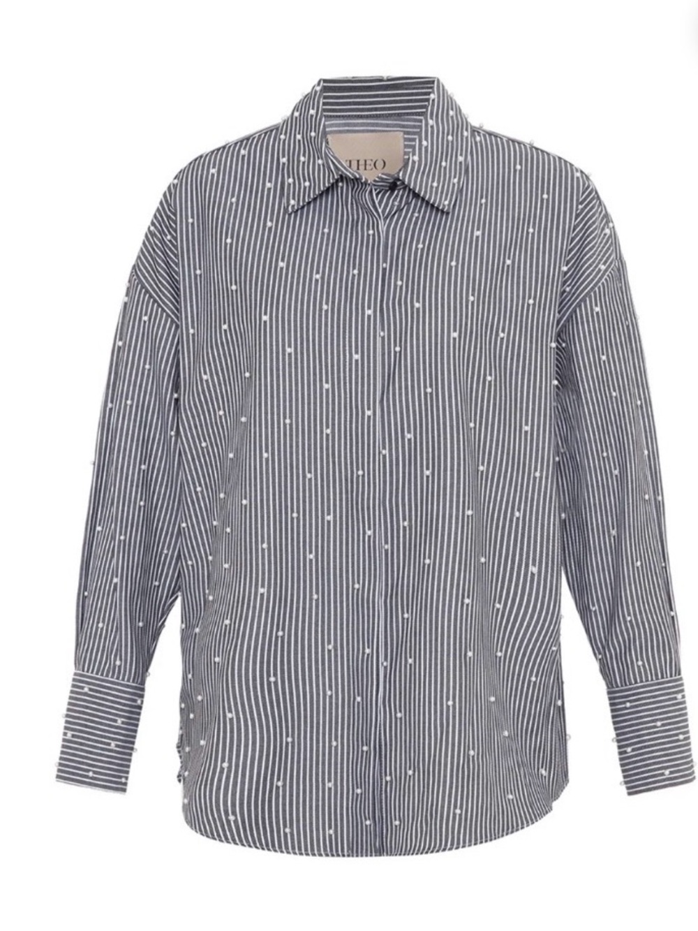 NWT THEO The Label Echo Pearly Shirt Black Pearl Embellished Button Down